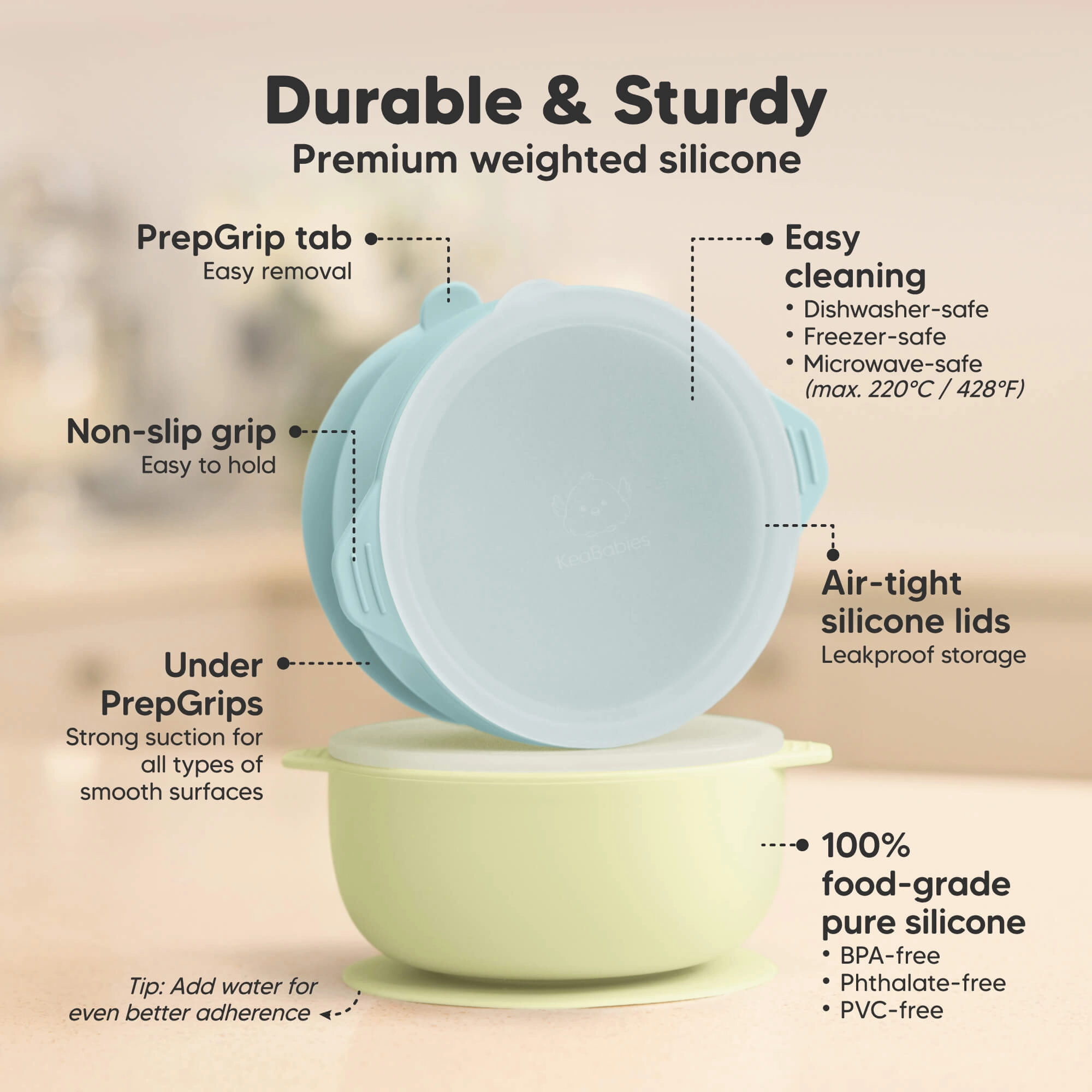 2-Pack Prep Silicone Suction Bowls (Pastel Sky)
