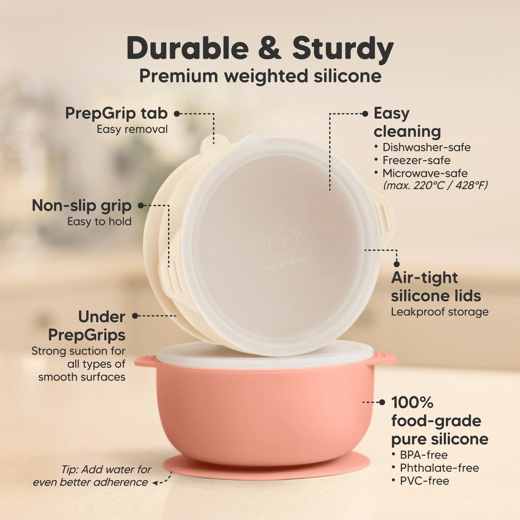 2-Pack Prep Silicone Suction Bowls (Roseate)