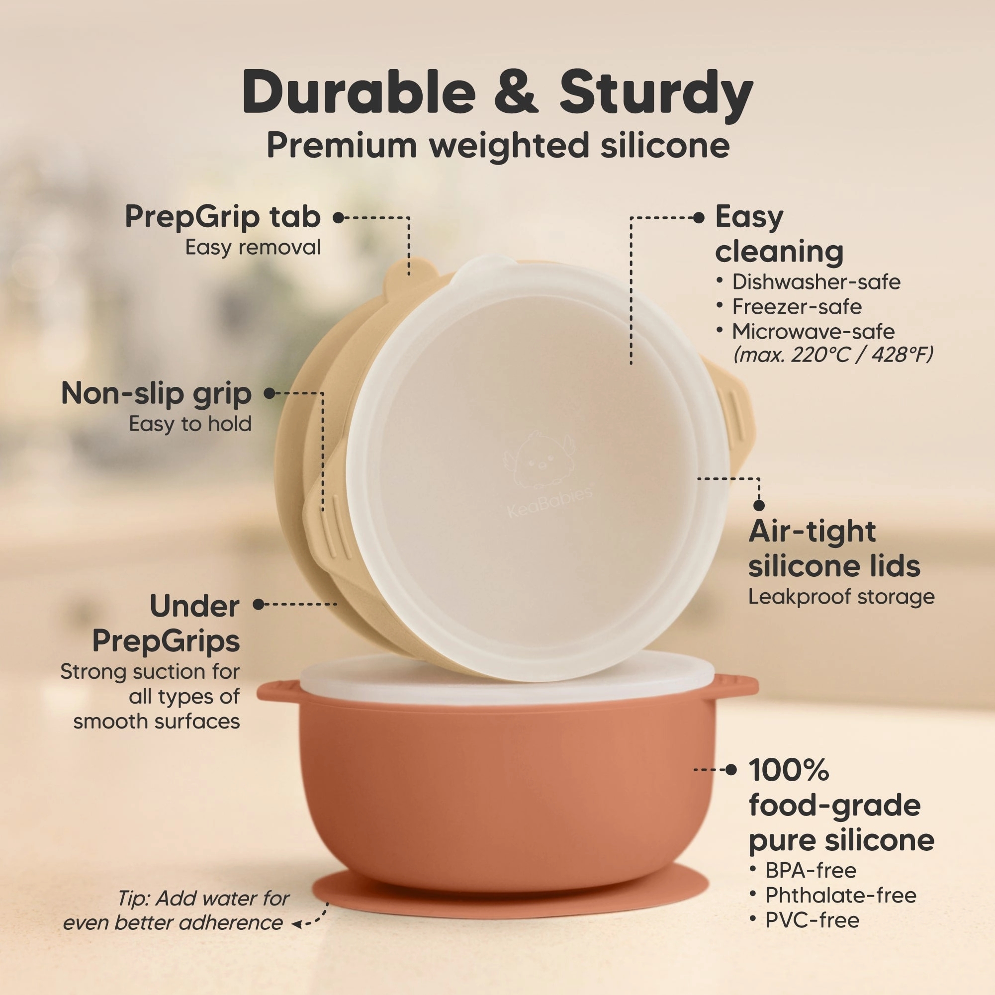 2-Pack Prep Silicone Suction Bowls (Terracotta)