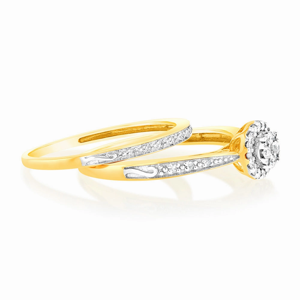 9ct Yellow Gold 1/4 Carat Diamond Bridal Ring Set
