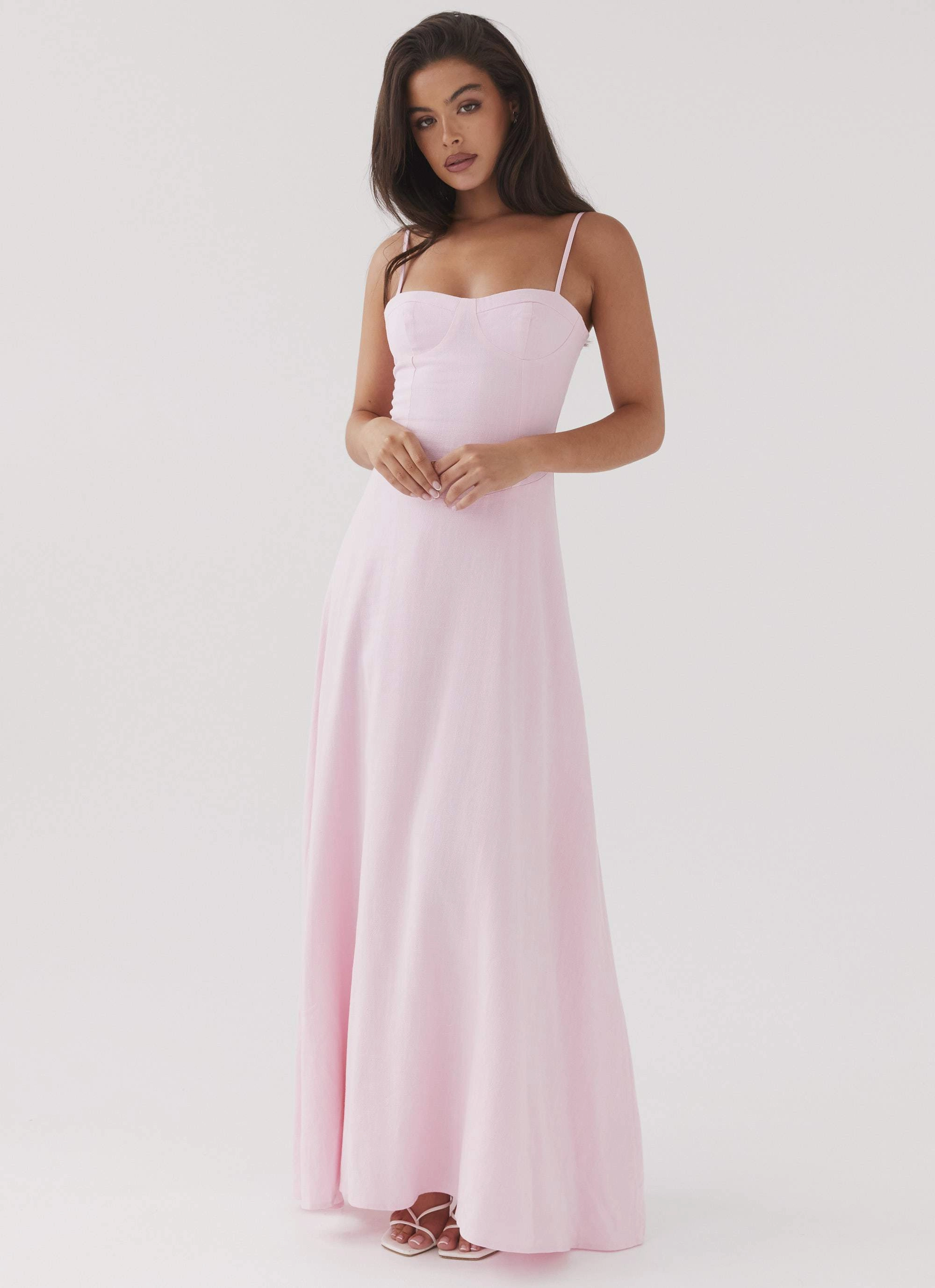 Angelina Linen Maxi Dress - Pink Petal