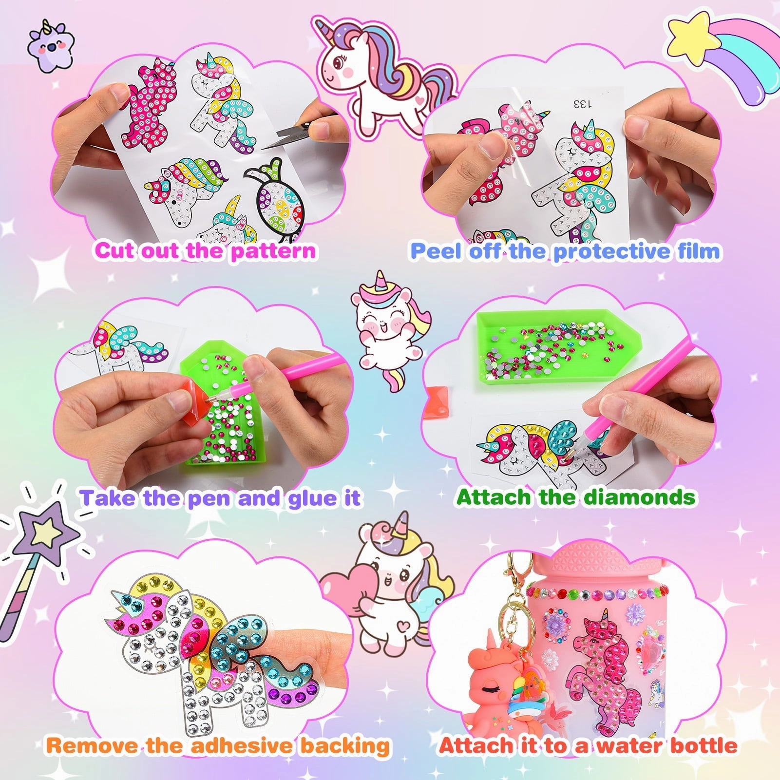 ATOPDREAM DIY02 Unicorn Painting Water Bottle for Girls, Pink - Decorate Your Own Water Bottle
