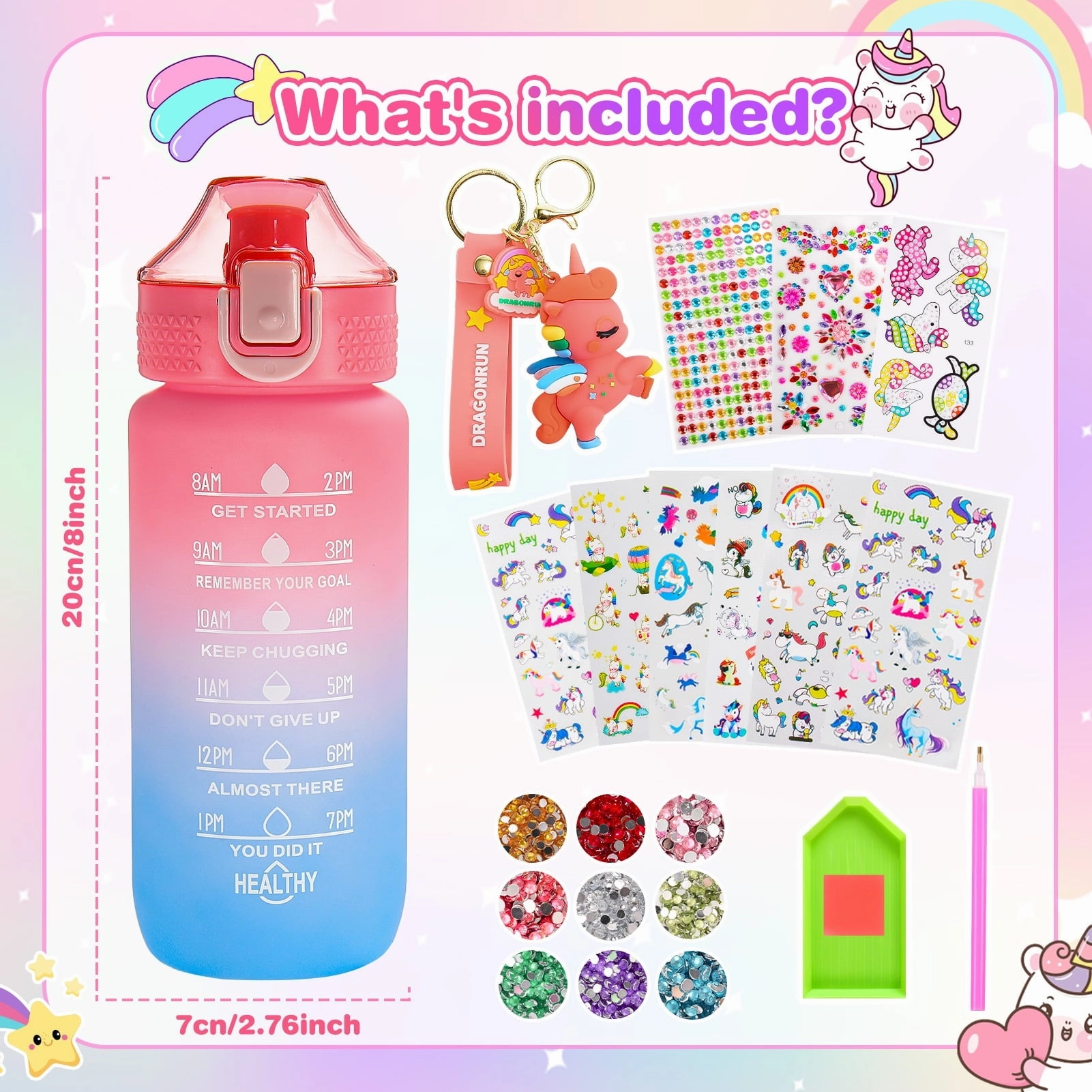 ATOPDREAM DIY02 Unicorn Painting Water Bottle for Girls, Pink - Decorate Your Own Water Bottle