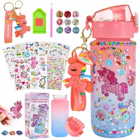 ATOPDREAM DIY02 Unicorn Painting Water Bottle for Girls, Pink - Decorate Your Own Water Bottle