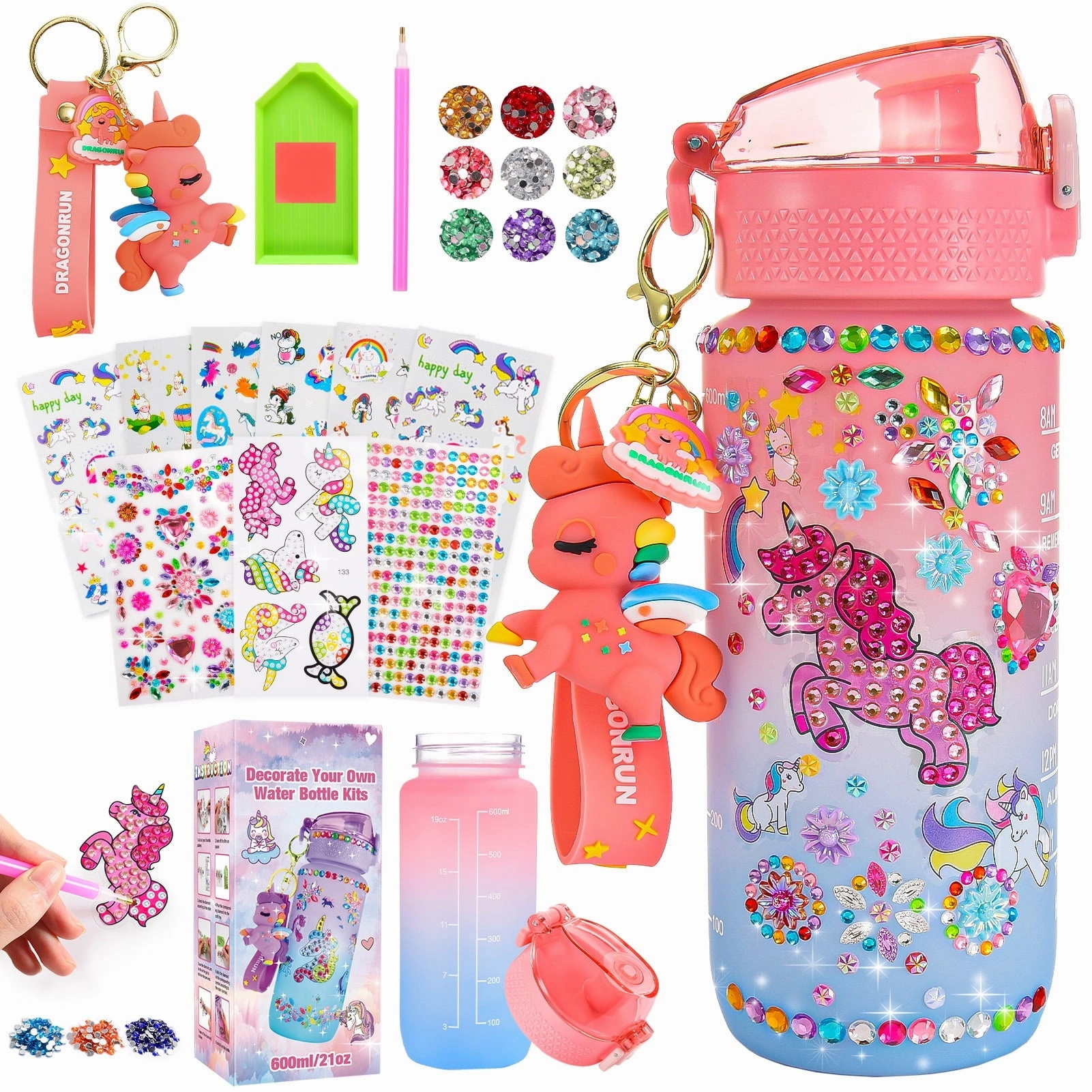ATOPDREAM DIY02 Unicorn Painting Water Bottle for Girls, Pink - Decorate Your Own Water Bottle