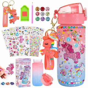ATOPDREAM DIY02 Unicorn Painting Water Bottle for Girls, Pink - Decorate Your Own Water Bottle