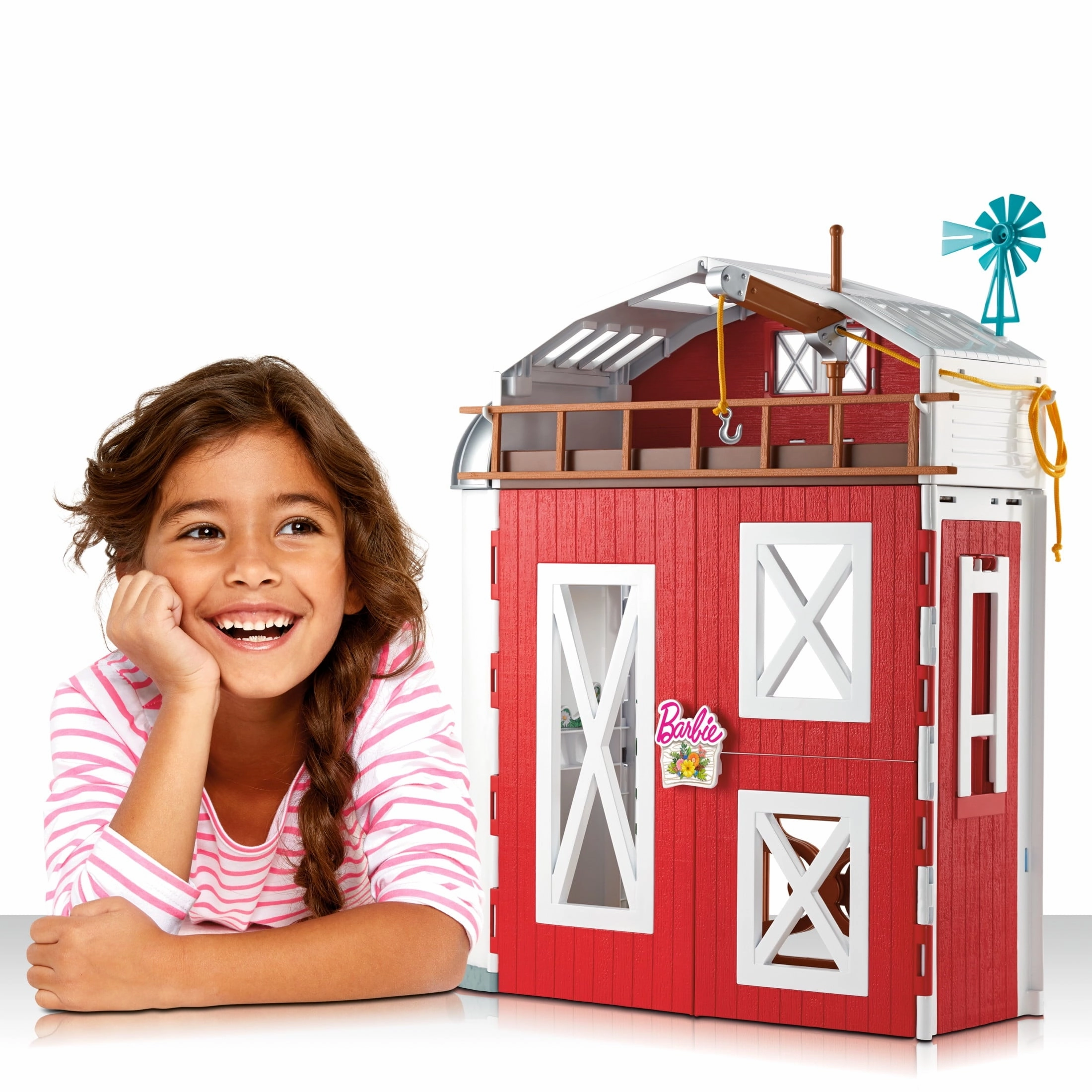 Barbie HYP88 Horse Barn Playset with 25  Feeding & Grooming Accessories Including 11 Animal Figures