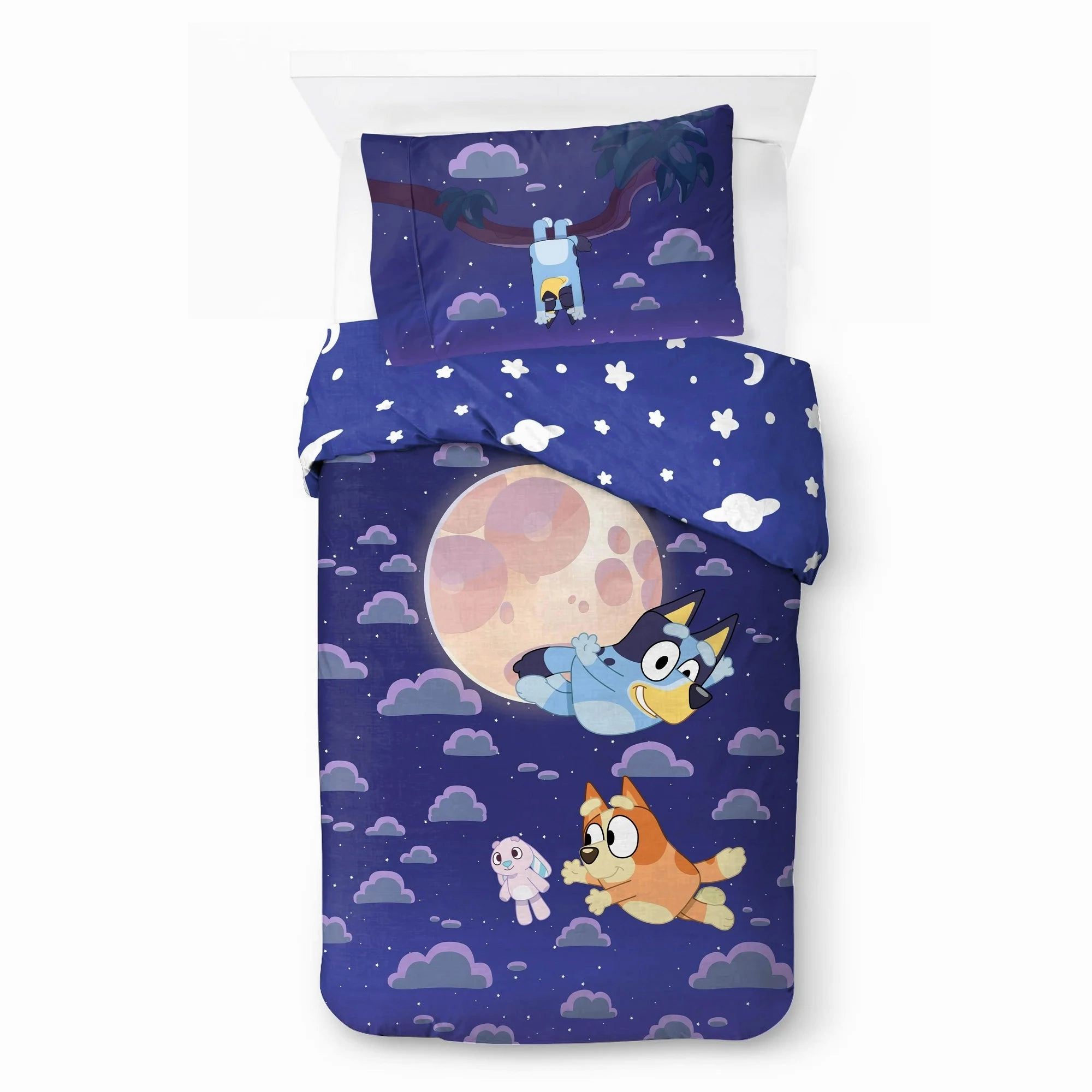 BBC JF23917WMCD Bluey Kids Comforter and Sham, 2-Piece Set, Twin/Full, Reversible, Blue and White