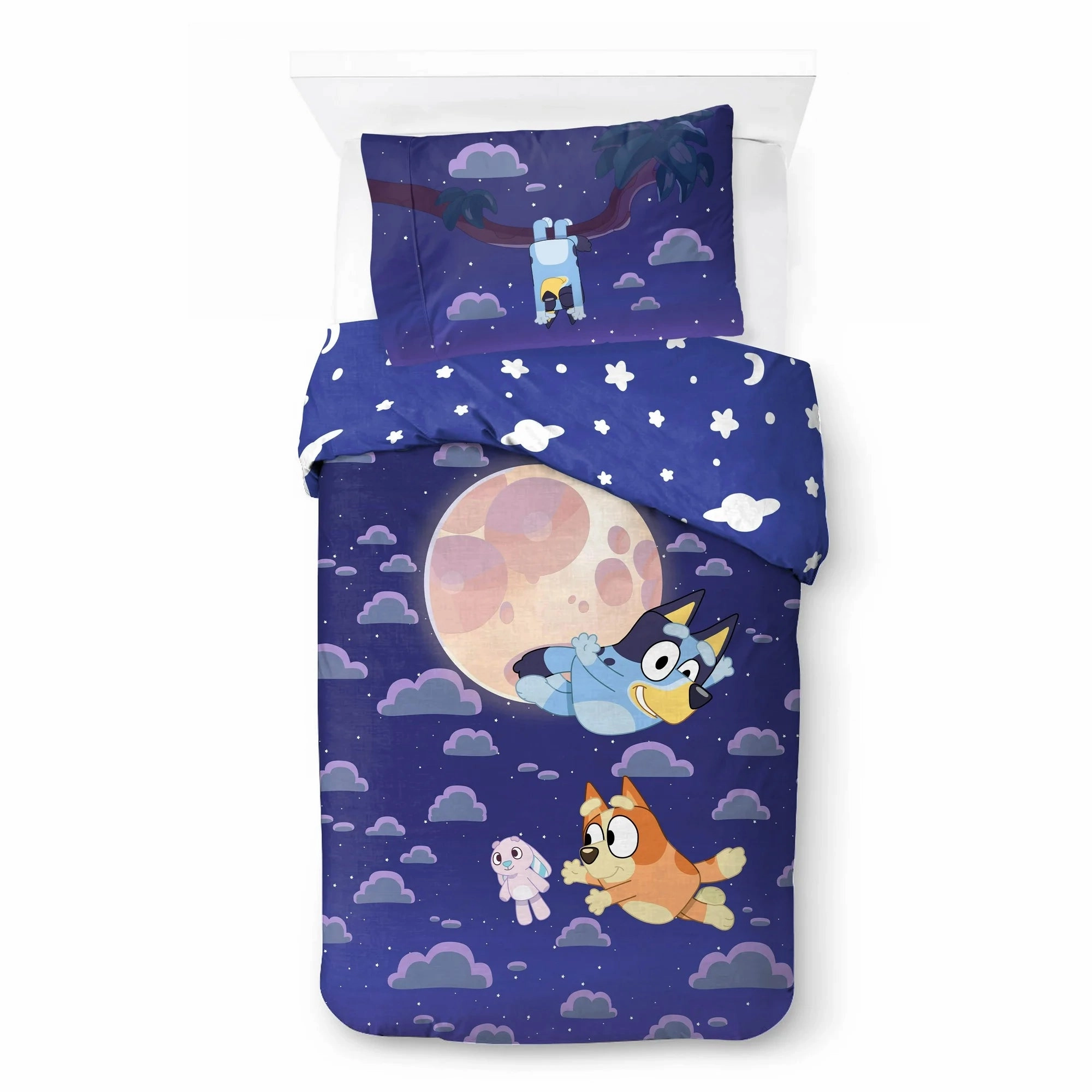 BBC JF23917WMCD Bluey Kids Comforter and Sham, 2-Piece Set, Twin/Full, Reversible, Blue and White