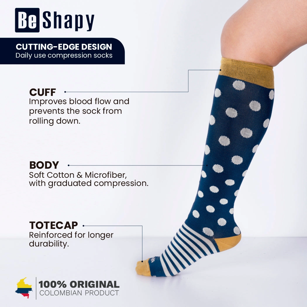 Be Shapy | Leg Compression Knee High Unisex Socks | Medias Largas Coloridas para Hombre