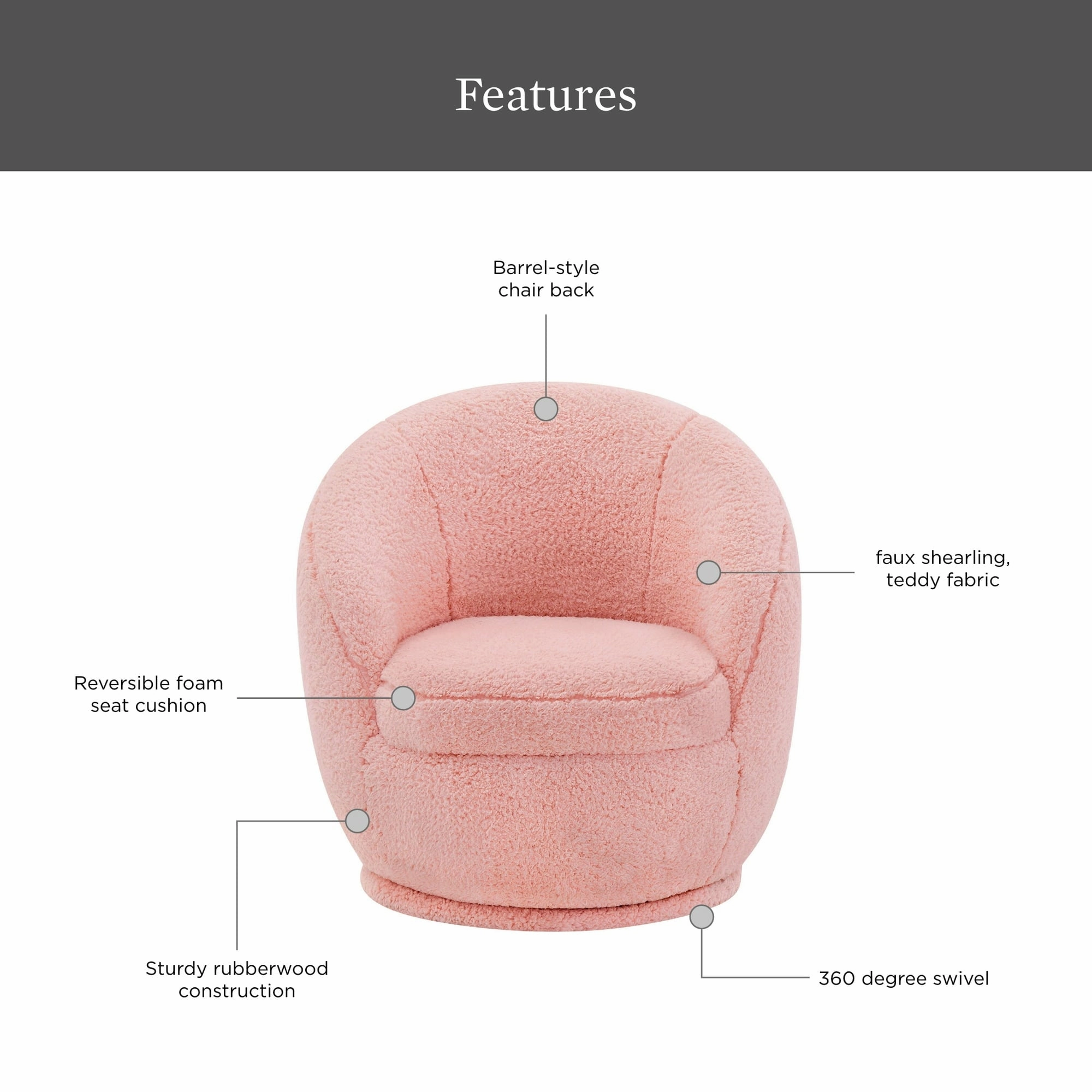 Better Homes & Gardens BH2530288722001 Mira Kids Swivel Chair, Rose Faux Shearling, Rose