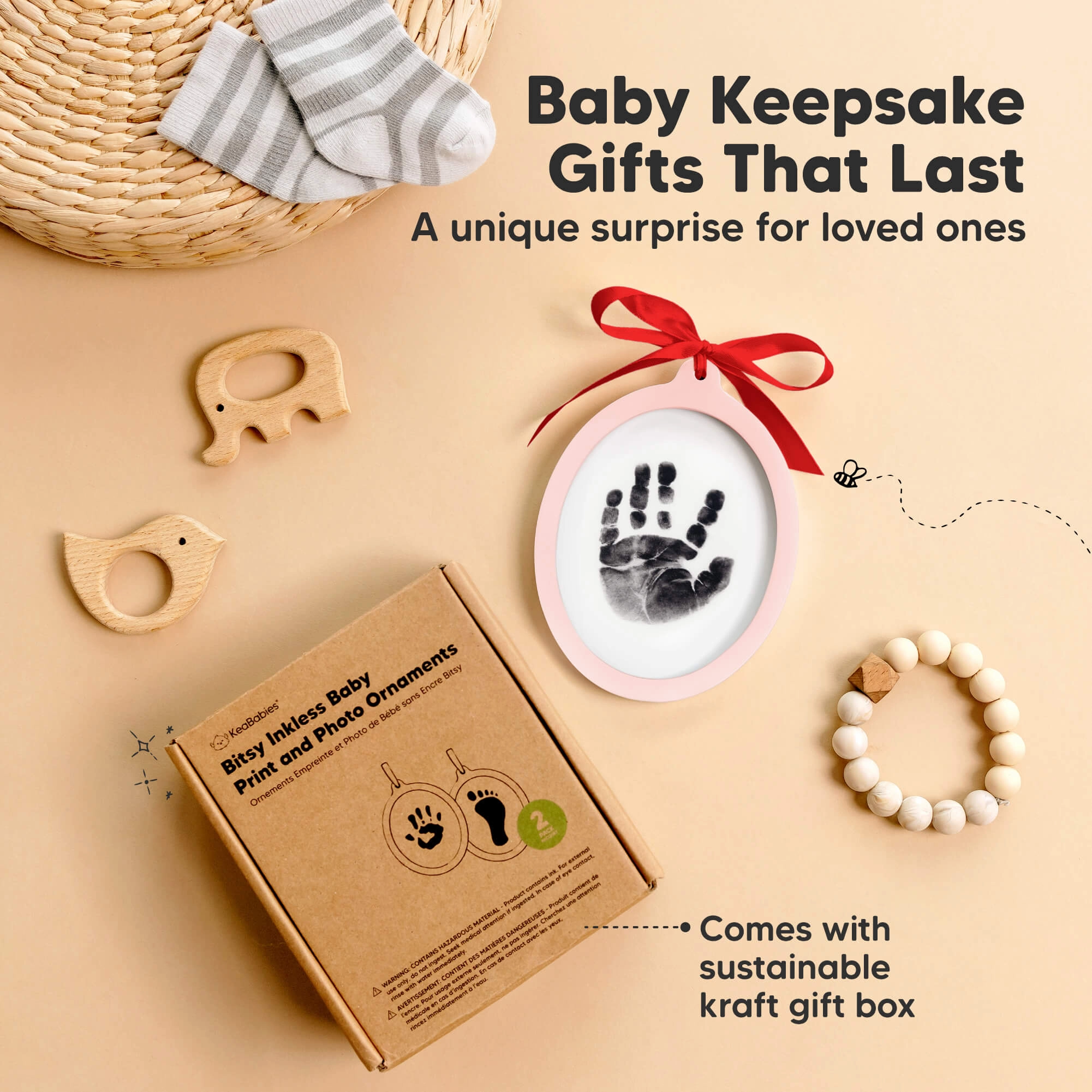 Bitsy Inkless Baby Print and Photo Ornaments (Petal Pink)