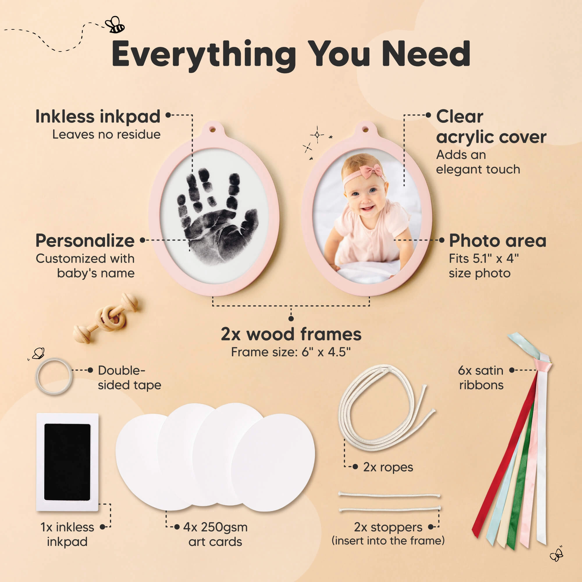 Bitsy Inkless Baby Print and Photo Ornaments (Petal Pink)