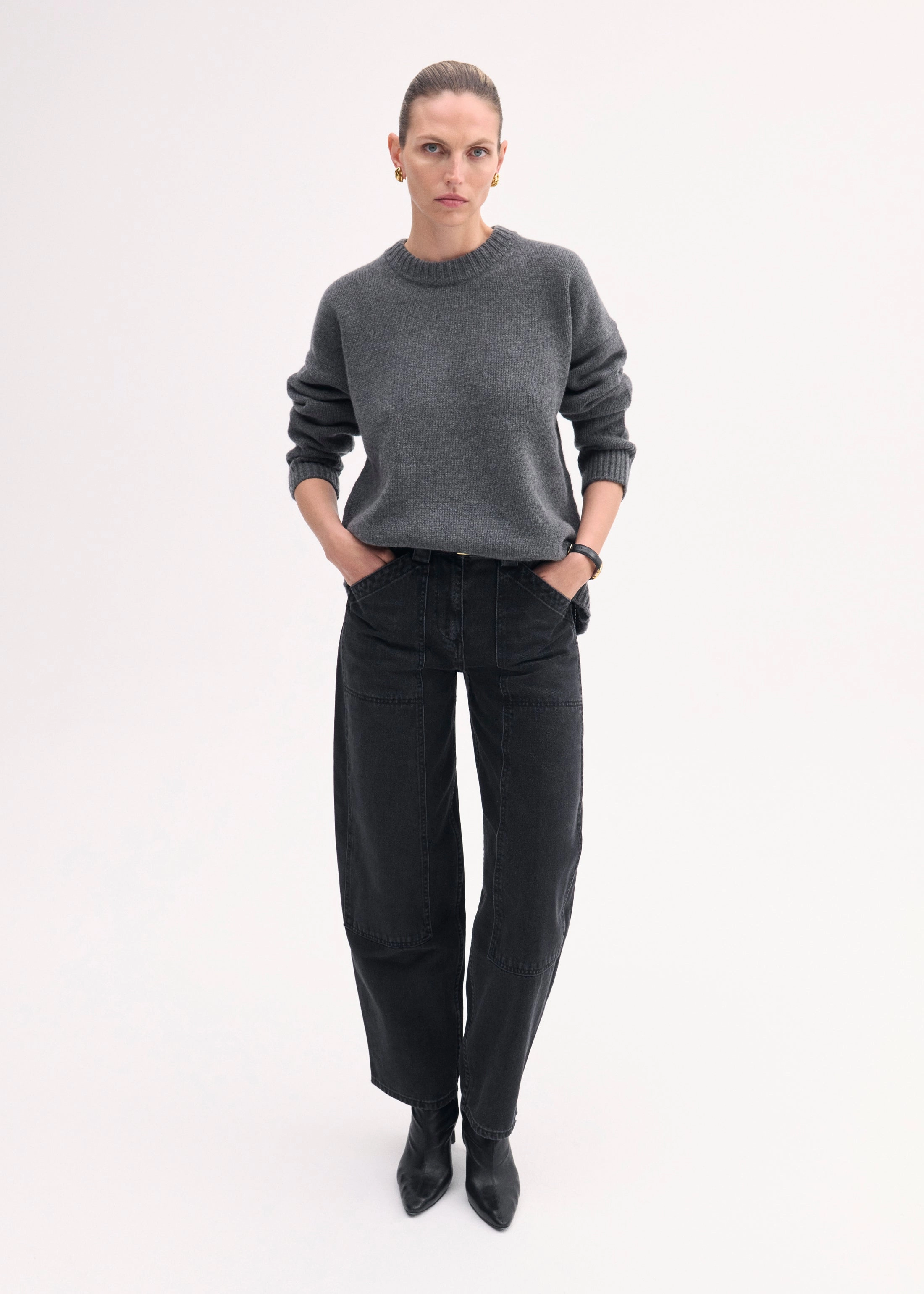 Boyfriend Crew Neck in Wool Cashmere - Grey