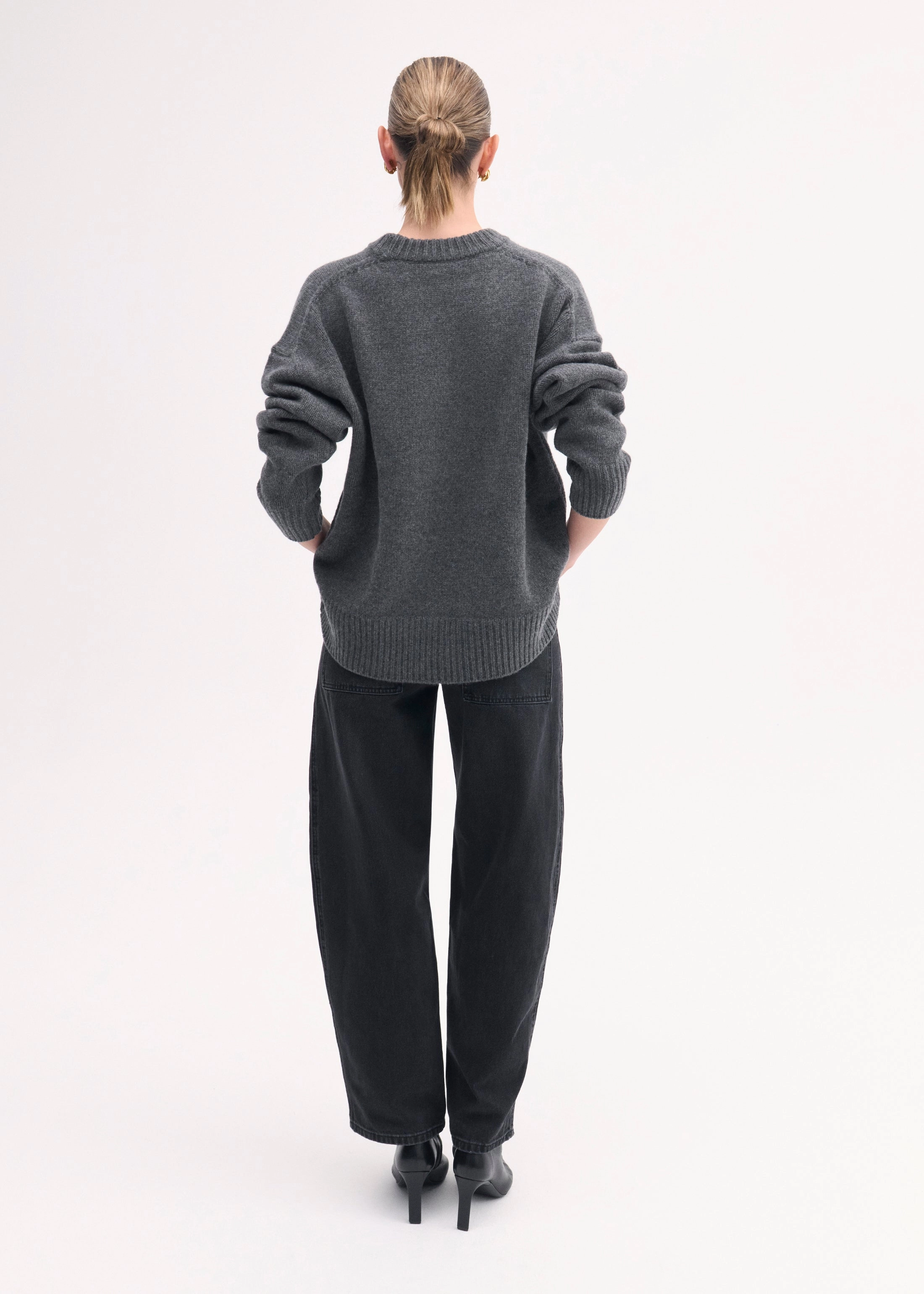 Boyfriend Crew Neck in Wool Cashmere - Grey