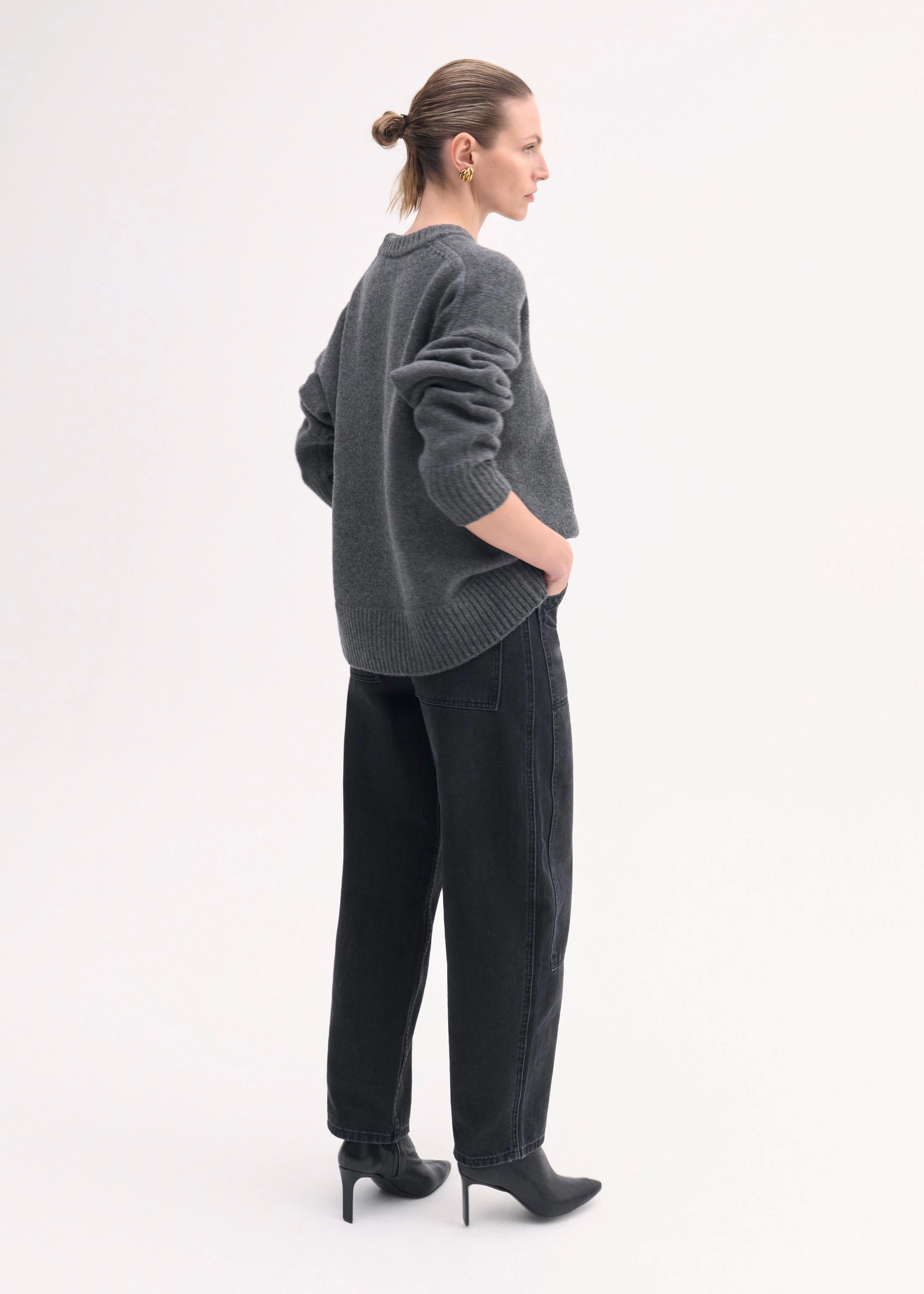Boyfriend Crew Neck in Wool Cashmere - Grey