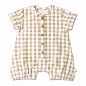 Brown Chequered | Organic Short Bubble Romper