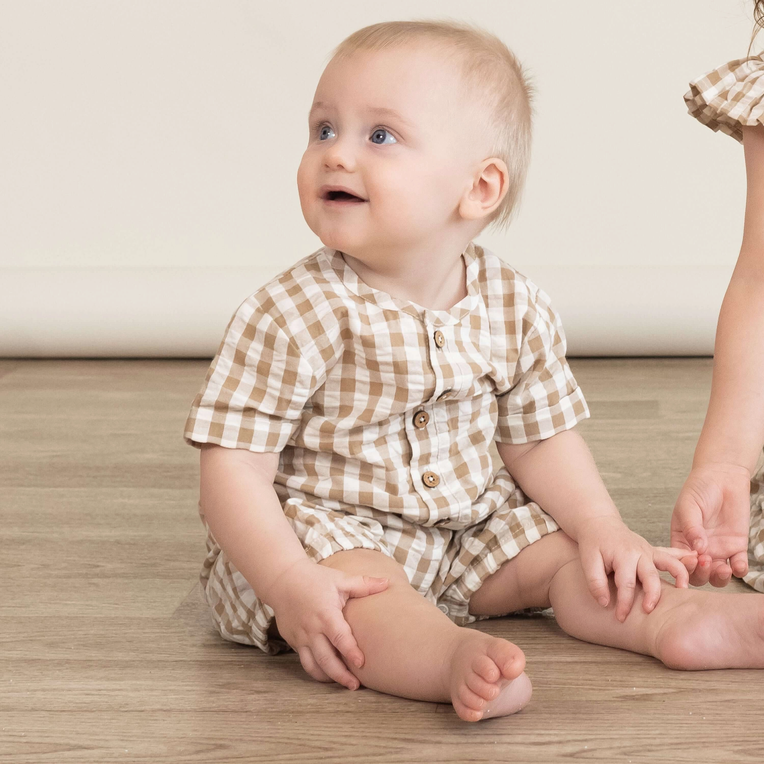 Brown Chequered | Organic Short Bubble Romper
