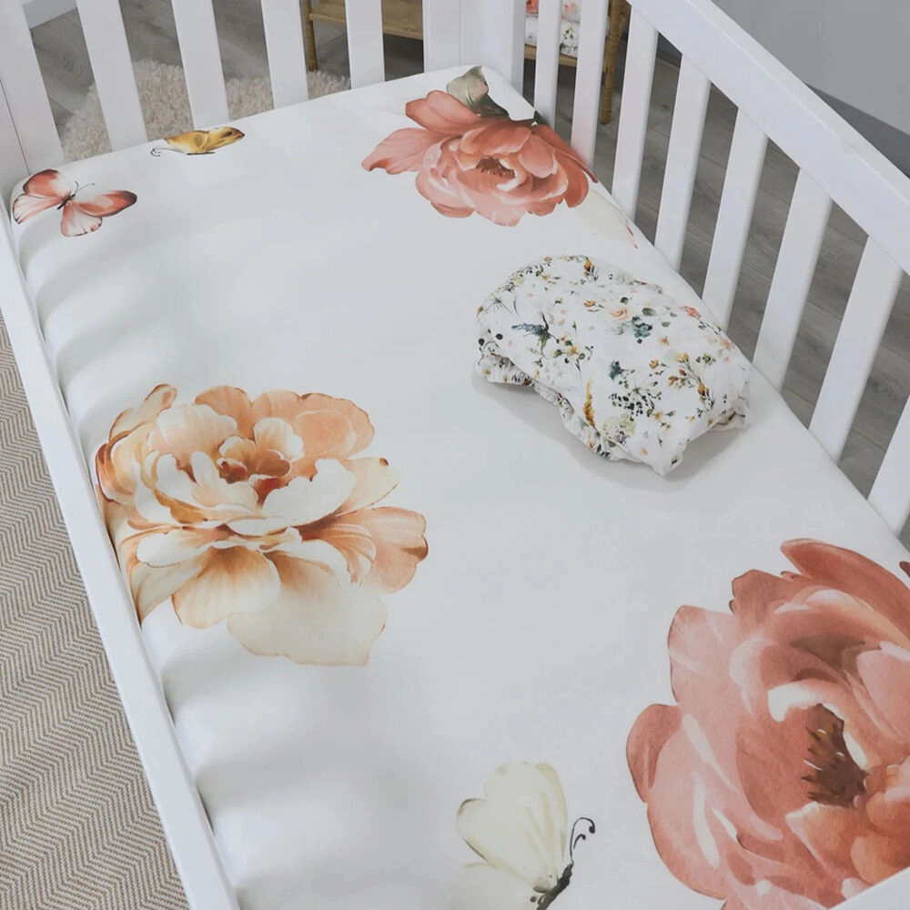 Bubba Blue Peonies Bamboo 2pk Cot Fitted Sheets