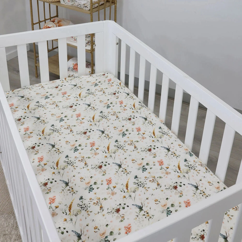 Bubba Blue Peonies Bamboo 2pk Cot Fitted Sheets