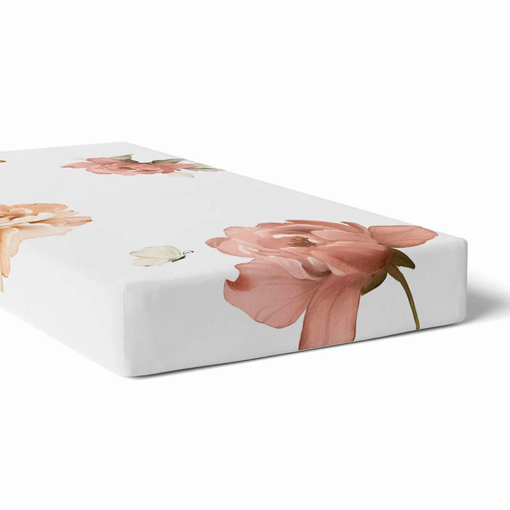 Bubba Blue Peonies Bamboo 2pk Cot Fitted Sheets