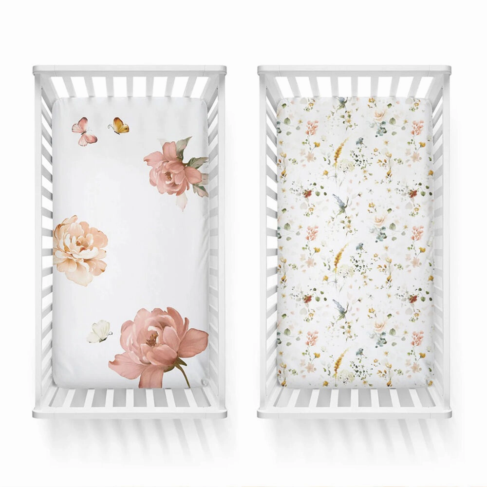 Bubba Blue Peonies Bamboo 2pk Cot Fitted Sheets
