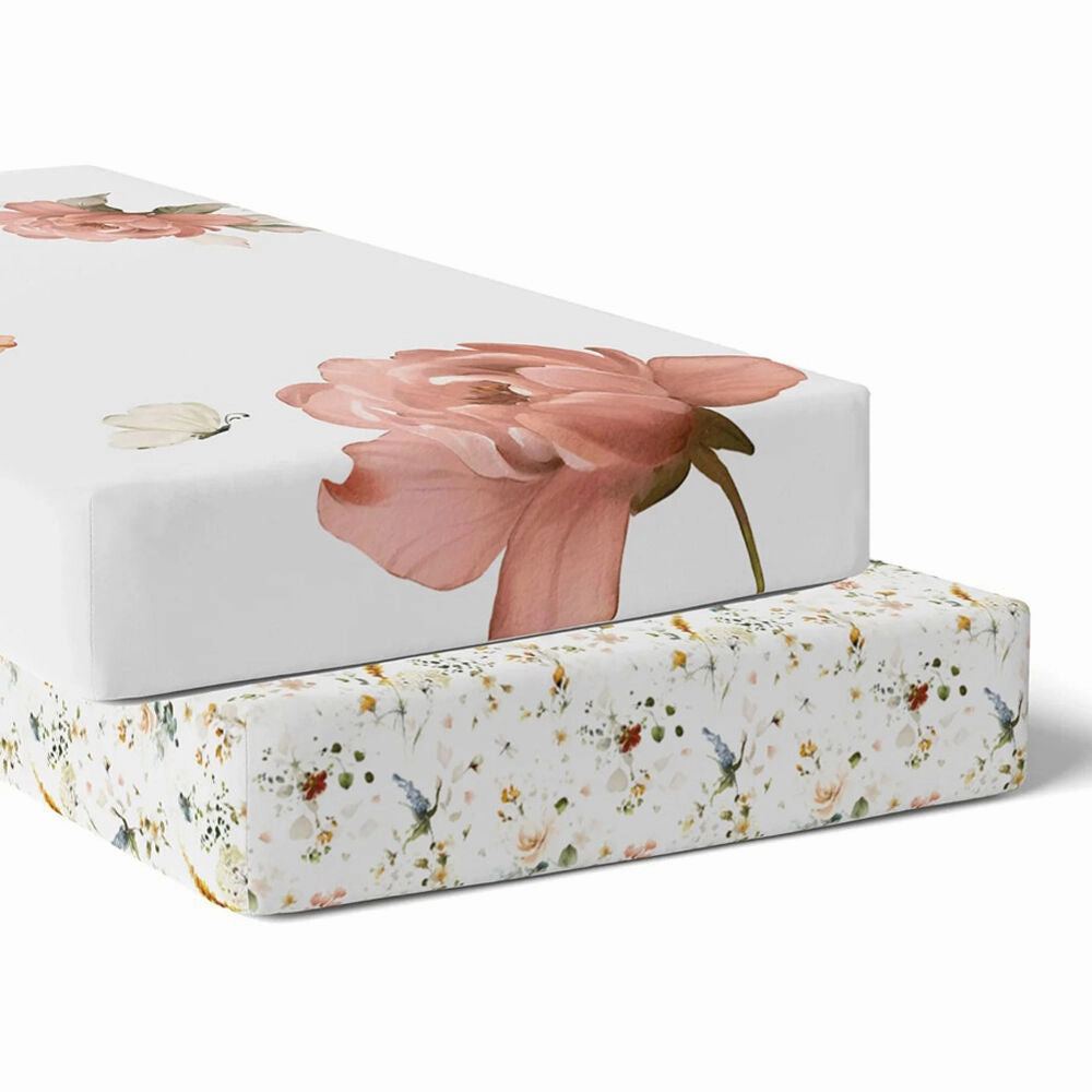 Bubba Blue Peonies Bamboo 2pk Cot Fitted Sheets