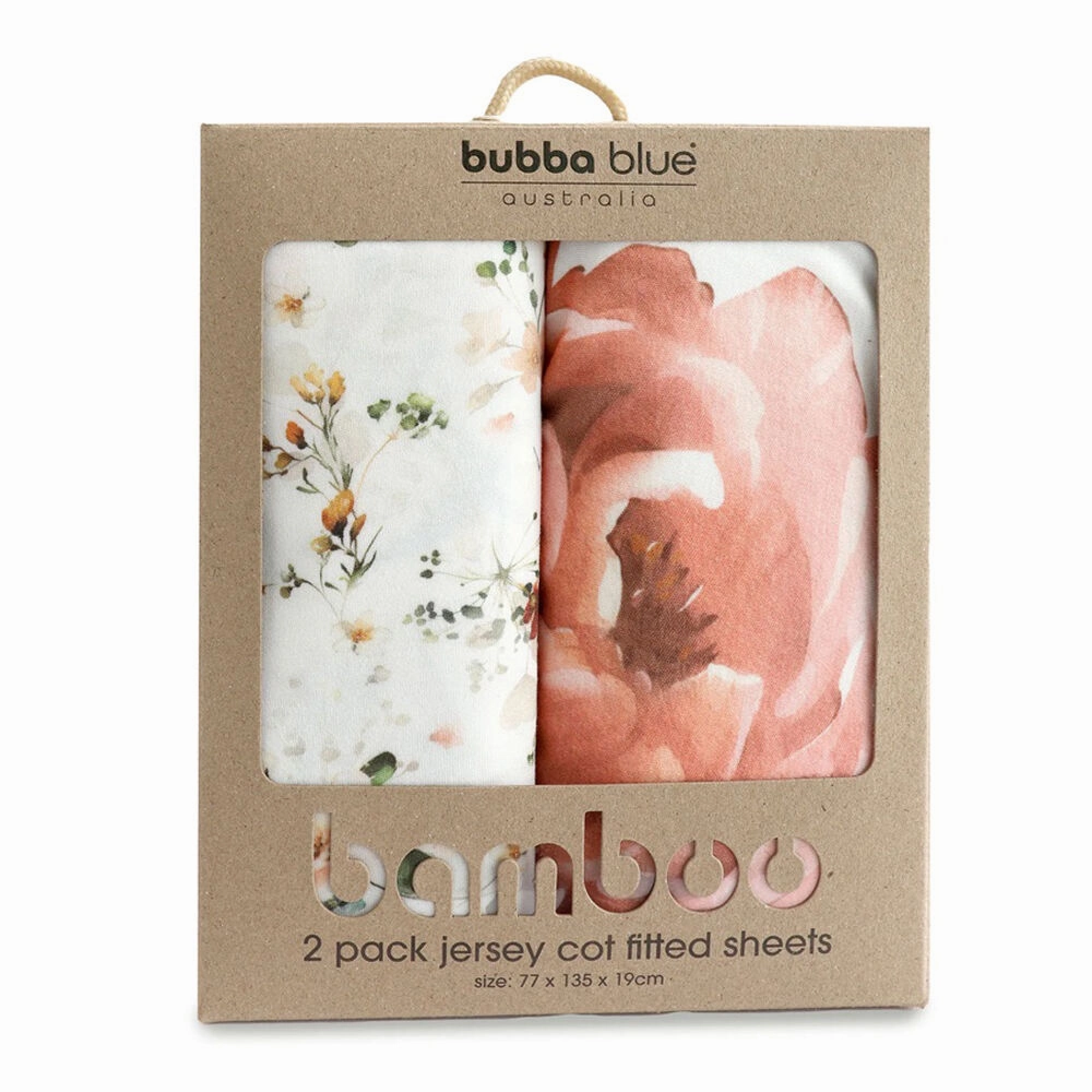 Bubba Blue Peonies Bamboo 2pk Cot Fitted Sheets