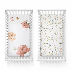 Bubba Blue Peonies Bamboo 2pk Cot Fitted Sheets