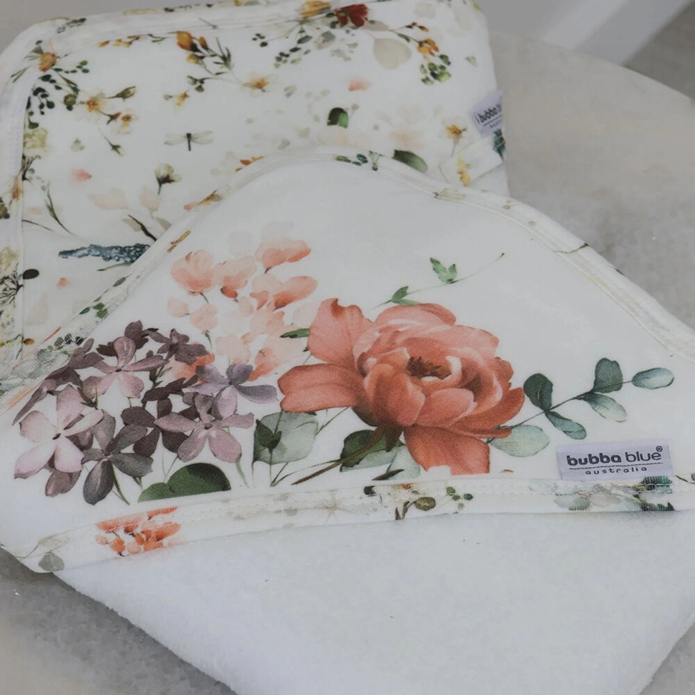 Bubba Blue Peonies Bamboo 2pk Hooded Towel