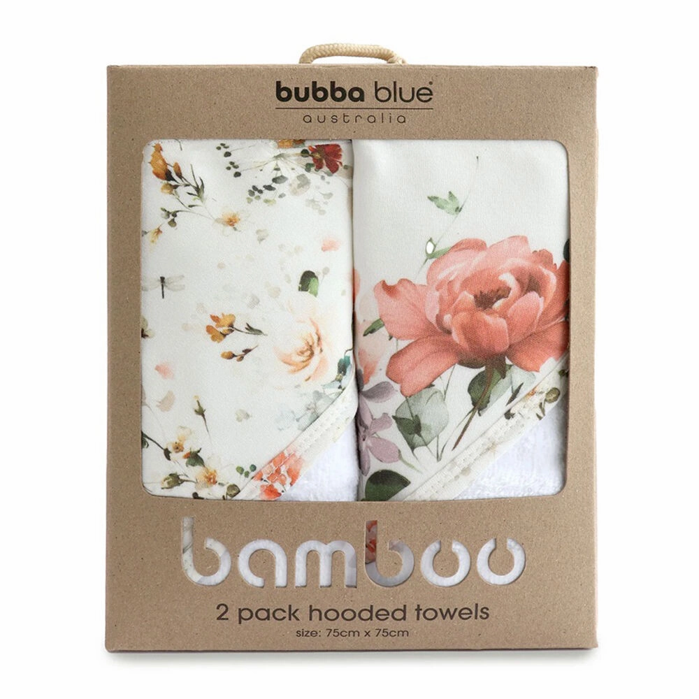 Bubba Blue Peonies Bamboo 2pk Hooded Towel