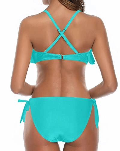 Cheeky High Cut Bottom Ruffled Bikini For Women-Aqua