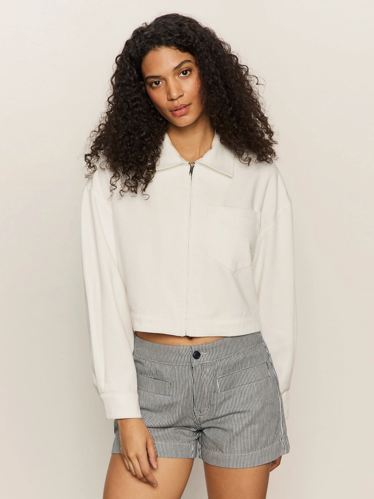 Cropped Paper Boy Jacket Bleached White