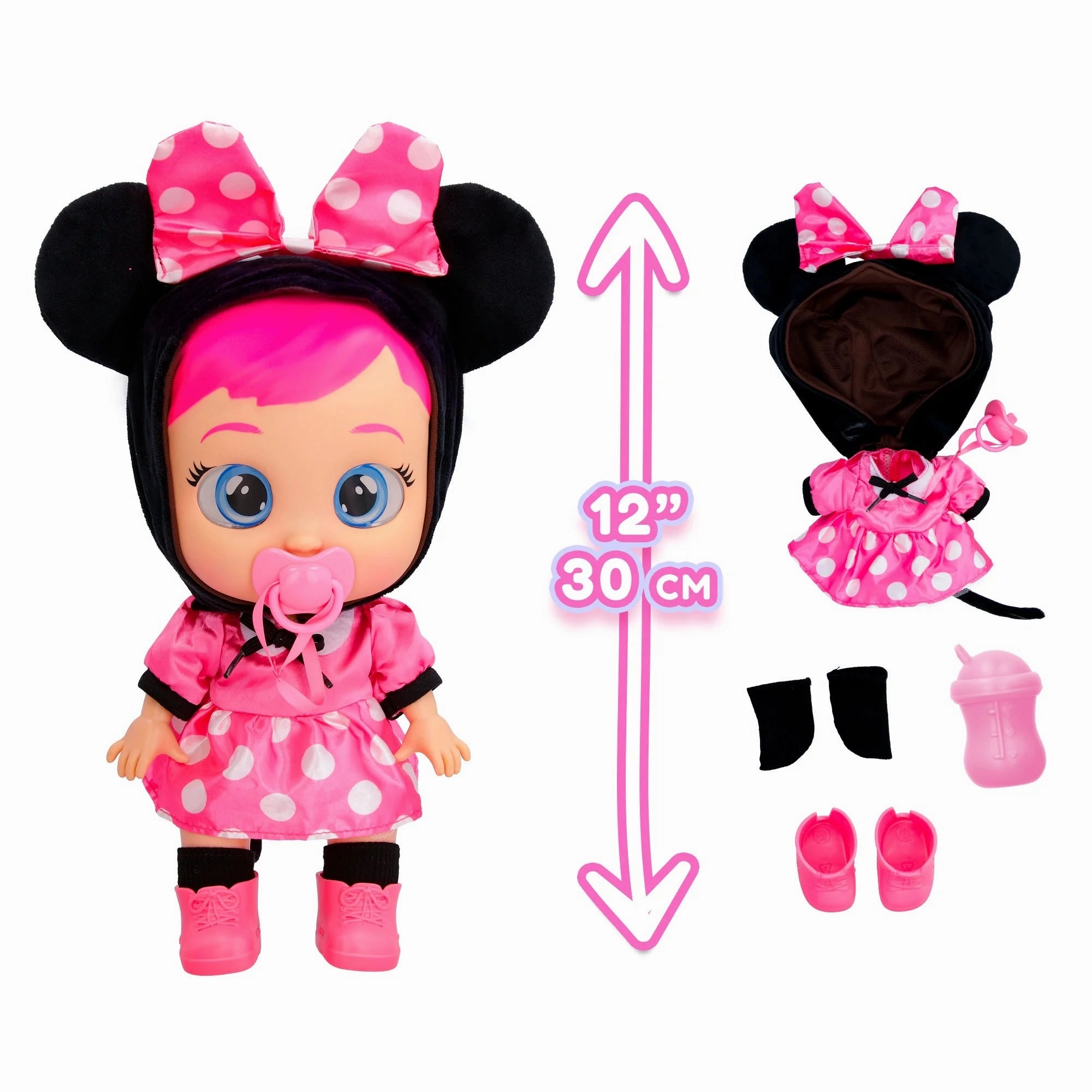 Cry Babies 922198 Disney Nurturing Baby Doll Inspired by Minnie Mouse with Real Tears and Accessories