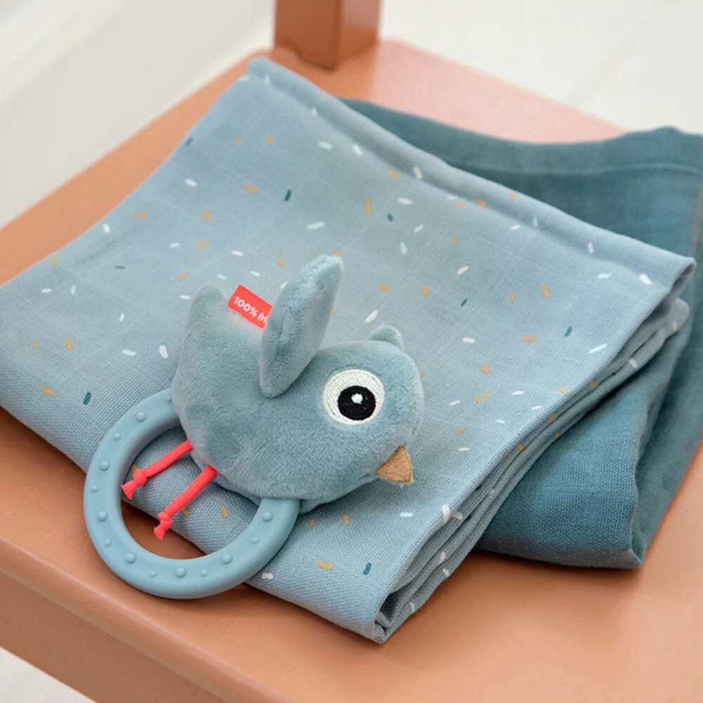 Done By Deer Sensory Rattle W/Teether Birdee Blue