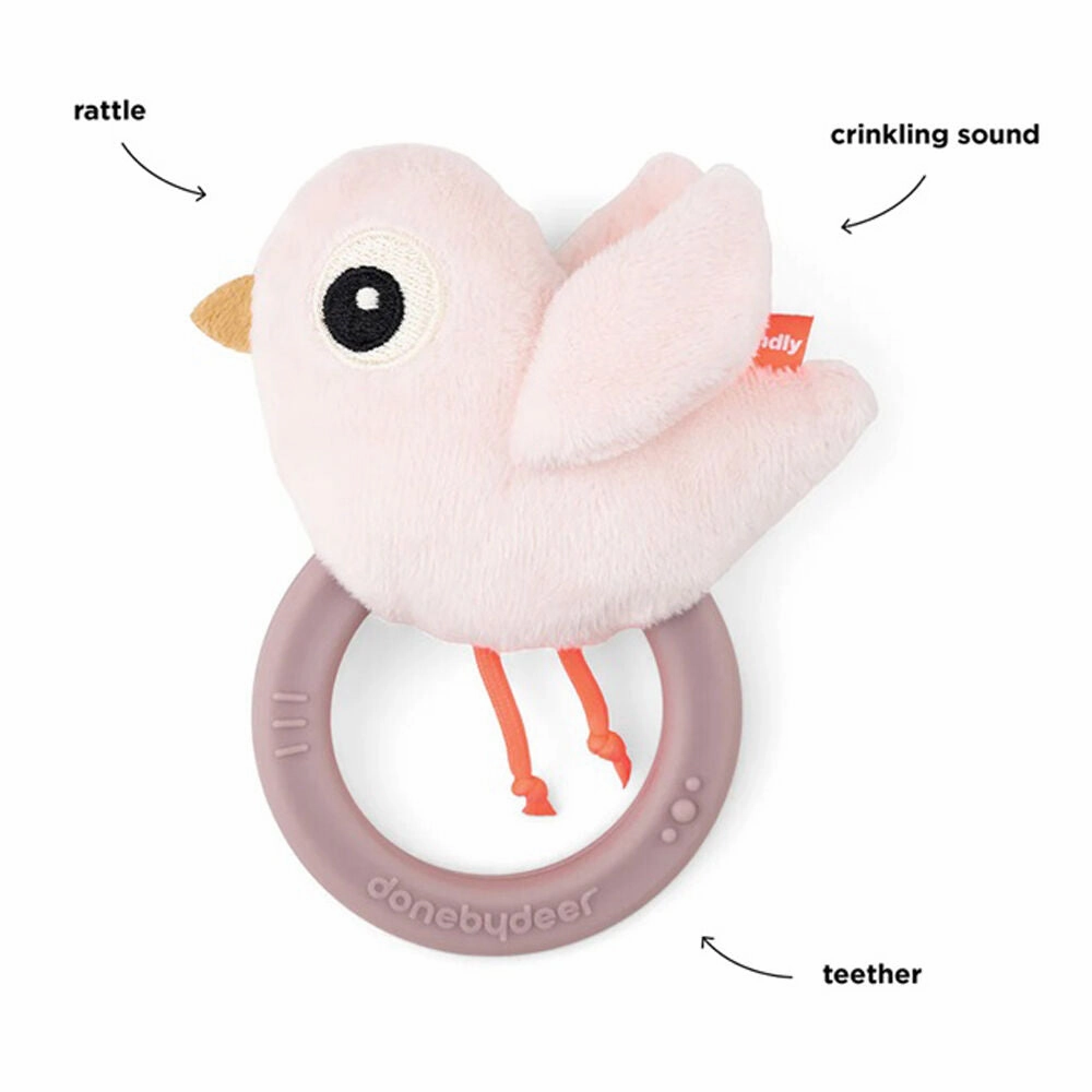 Done By Deer Sensory Rattle W/Teether Birdee Powder