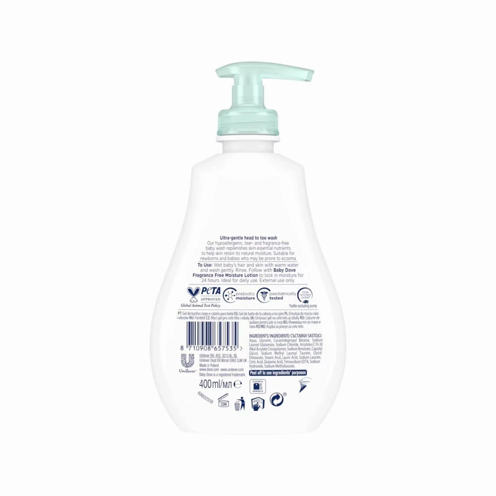 Dove Baby Head to Toe Wash Sensitive Fragrance Free 400ml