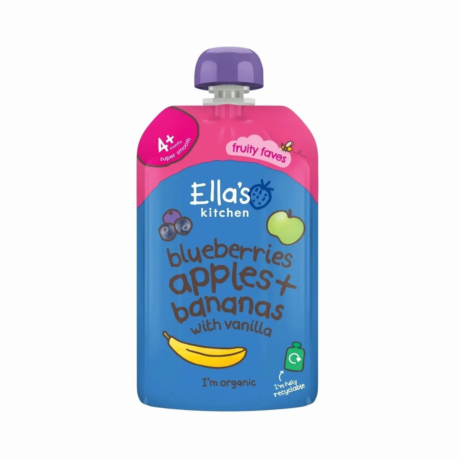 Ella's Kitchen Organic Blueberries Apples Bananas & Vanilla Baby Food Pouch 4  months 120g