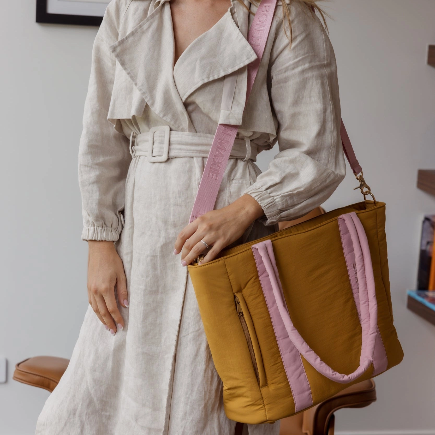 Everyday Tote Bag -- Pink/Mustard