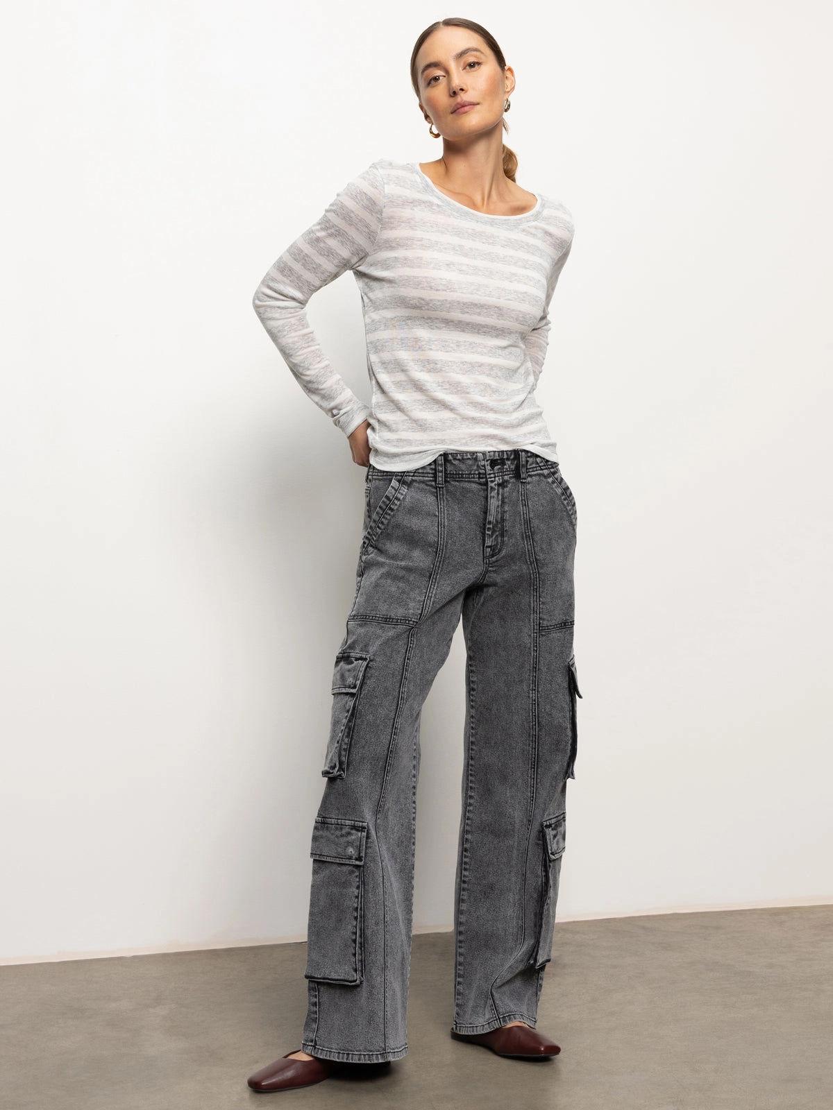 Femme Crew Stripe Tee Dewey Grey / Chalk Stripe