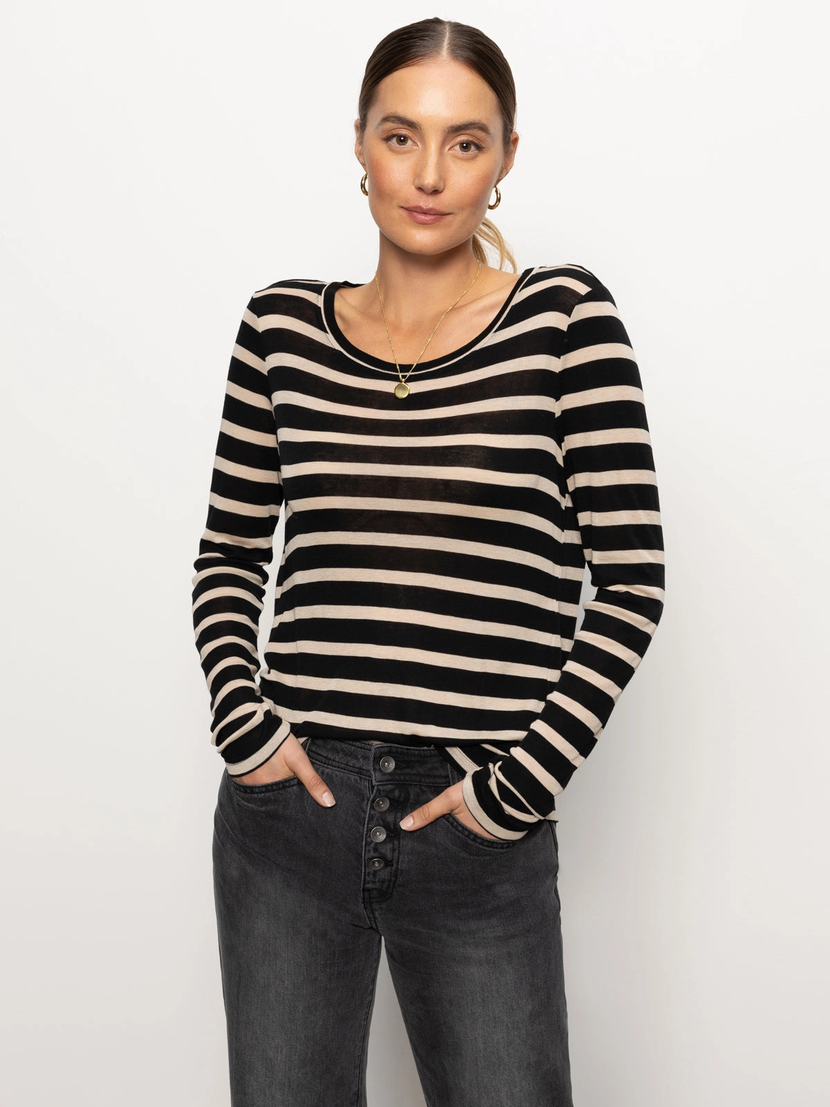 Femme Crew Stripe Tee Oat / Black Stripe