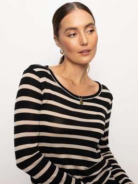 Femme Crew Stripe Tee Oat / Black Stripe