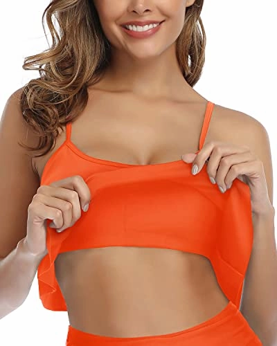 Halter Neck Women Ruffle High Waisted Bikini Top-Neon Orange