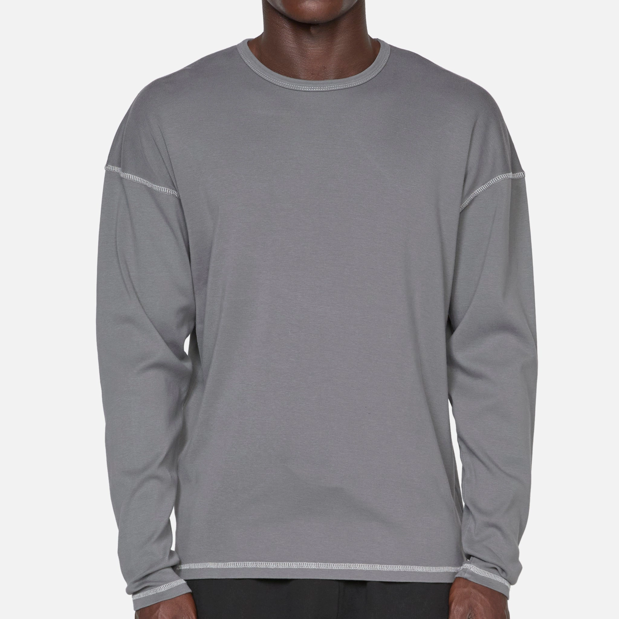 Heavy Rib Knit Longsleeve T-Shirt Grey