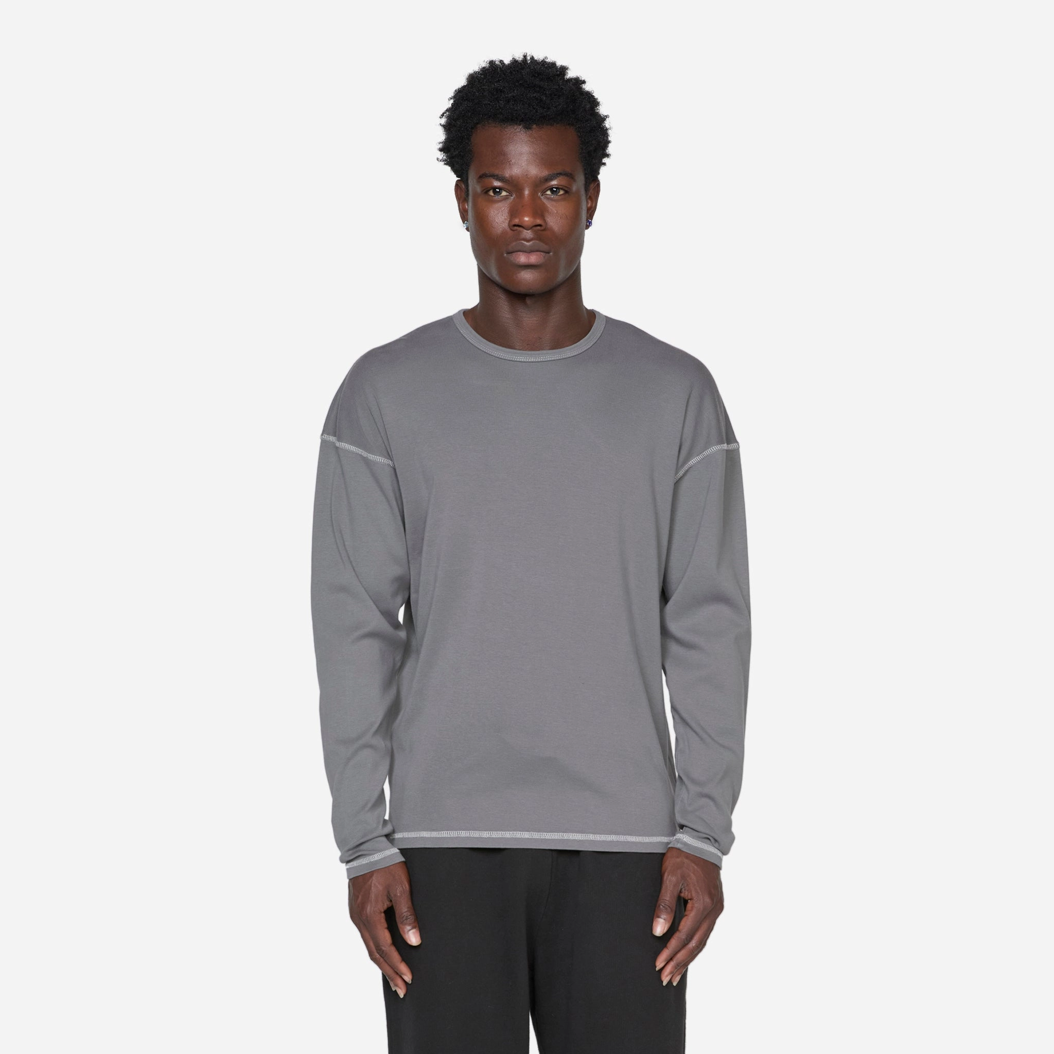 Heavy Rib Knit Longsleeve T-Shirt Grey