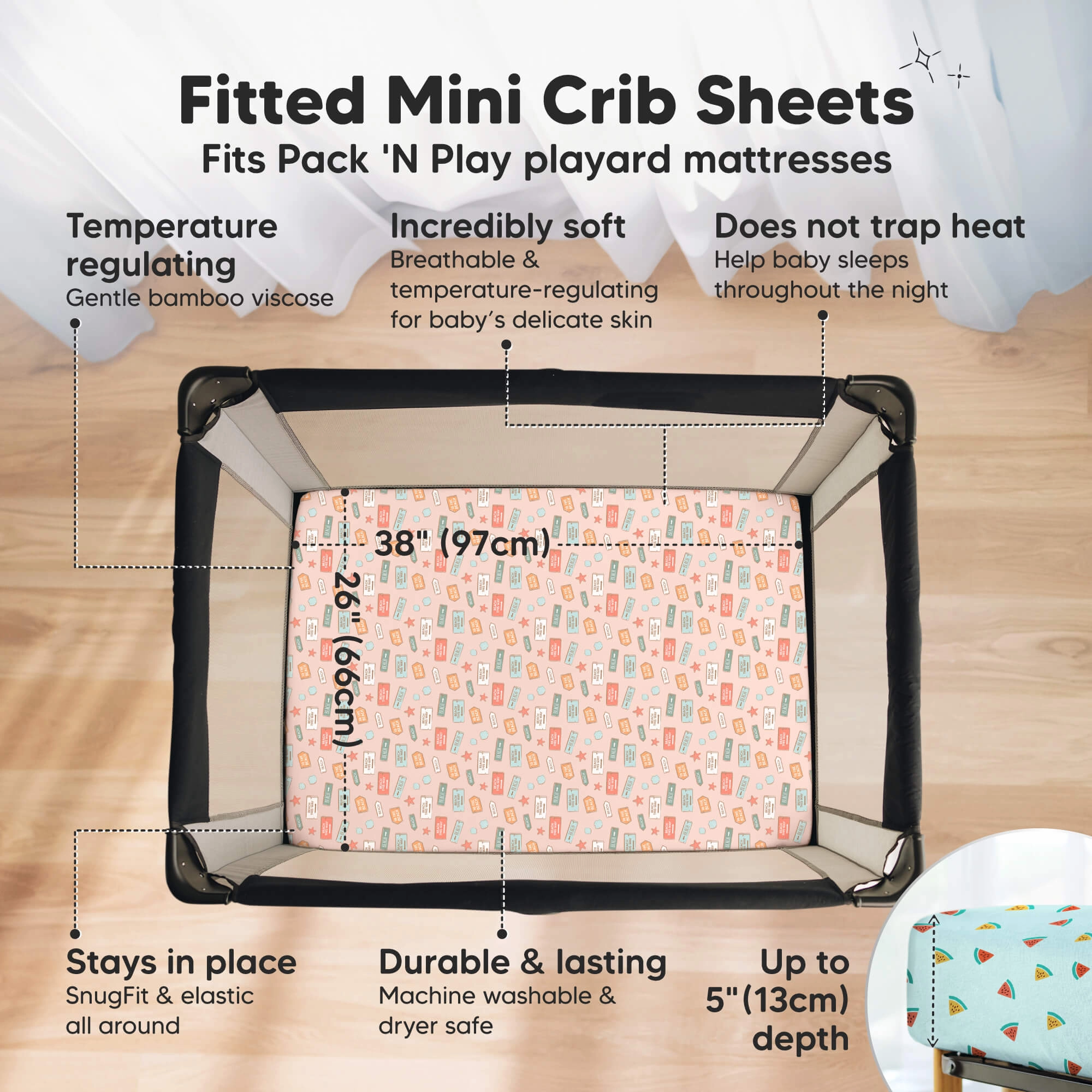 Isla Fitted Mini Crib Sheets (Beach Day)