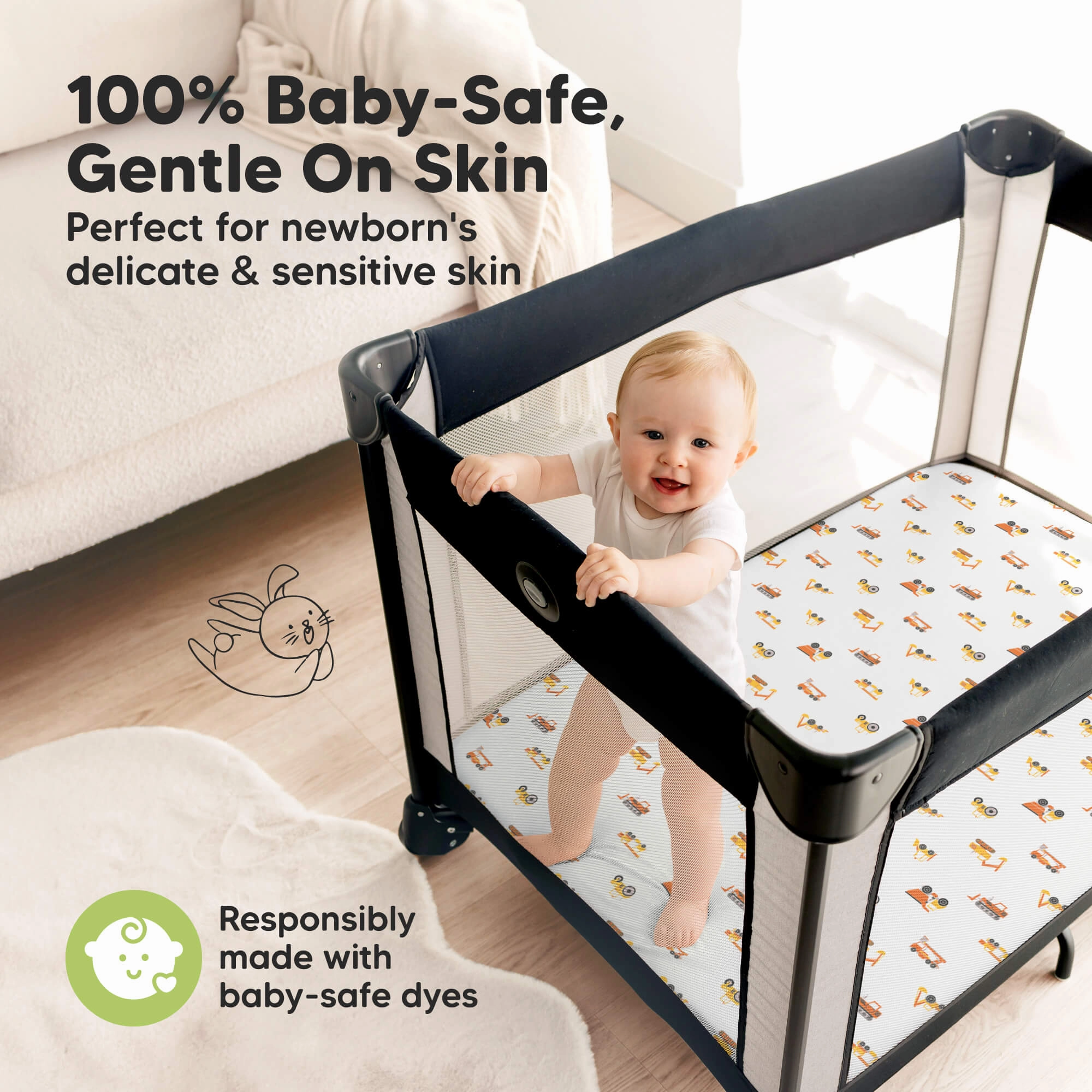 Isla Fitted Mini Crib Sheets (Construction)