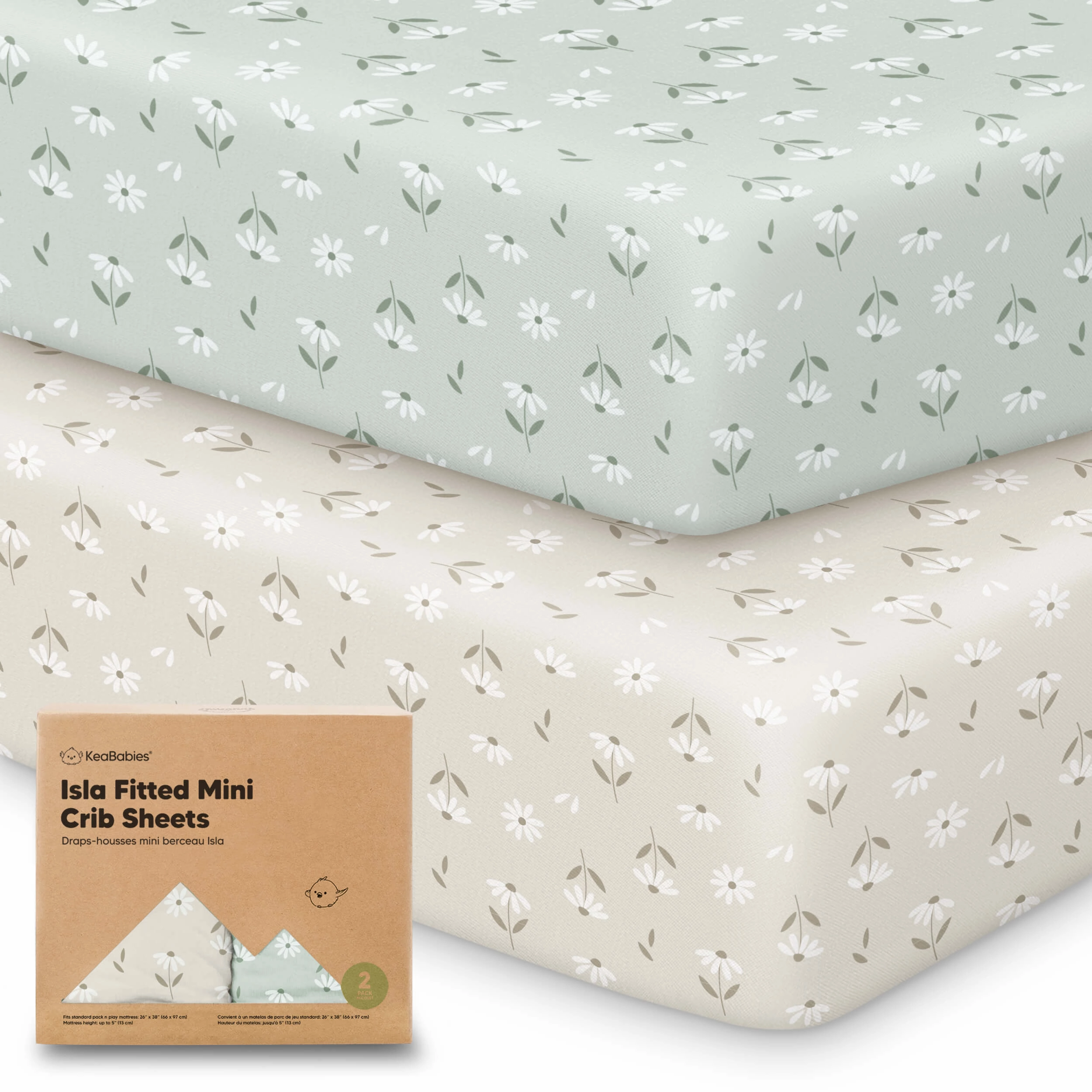 Isla Fitted Mini Crib Sheets (Daisies)