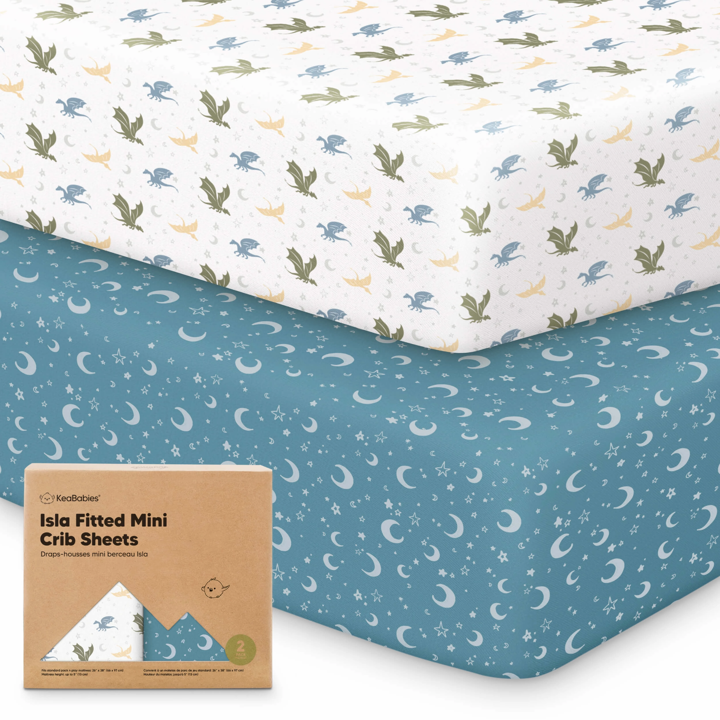 Isla Fitted Mini Crib Sheets (Dragon Tale)