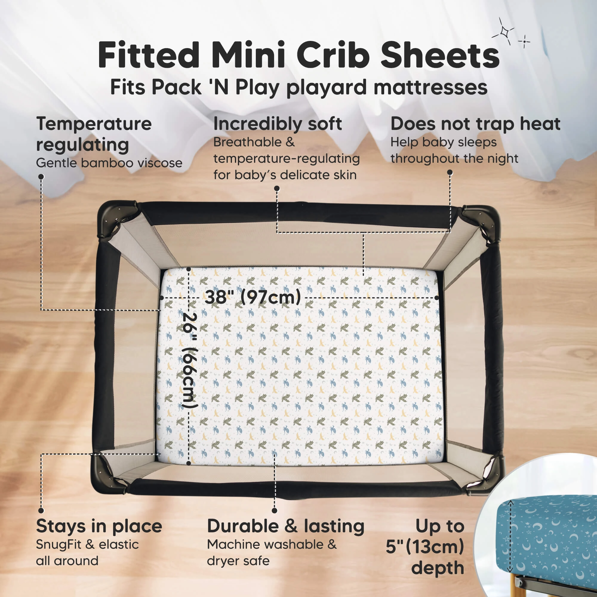 Isla Fitted Mini Crib Sheets (Dragon Tale)